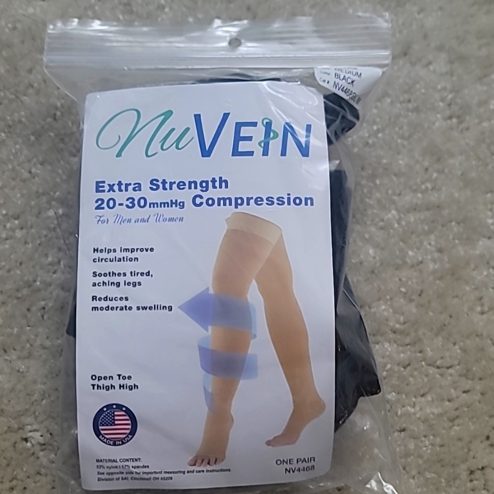NuVein Extra Strength Compression Thigh High Stockings Black